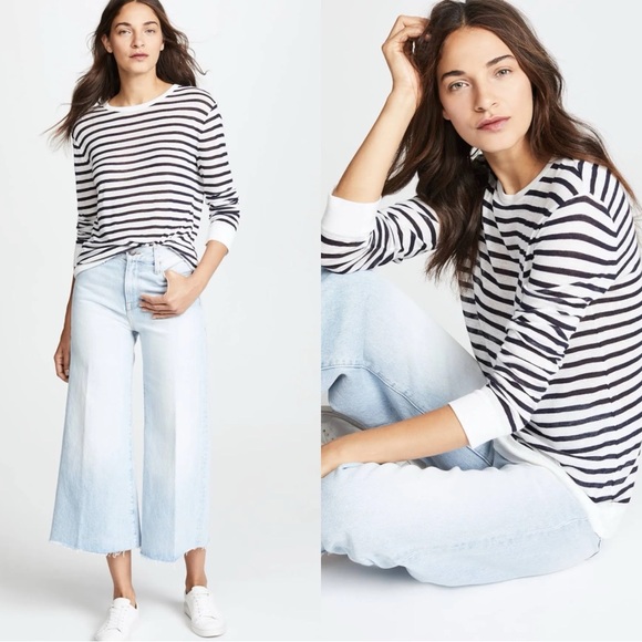 T BY ALEXANDER WANG Striped Knit Linen Long Sleeve Top Shirt Tunic - Picture 1 of 8